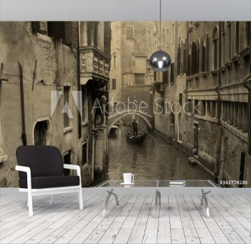 Picture of Vintage view of Venice with gondola Effect with grunge background